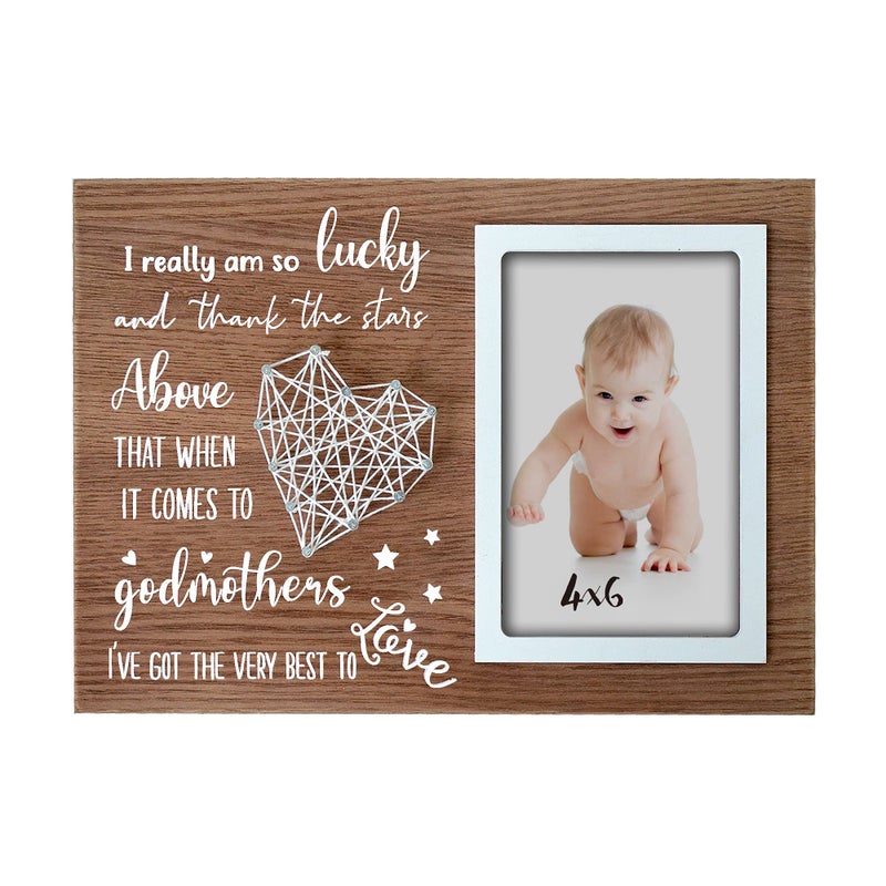 Buecasa Godmother Gifts from Godchild - Godparent Picture Frame Wood Grain with 4x6 Inches Vertical Photo- Gifts for Goddaughter and Godson - Image 1